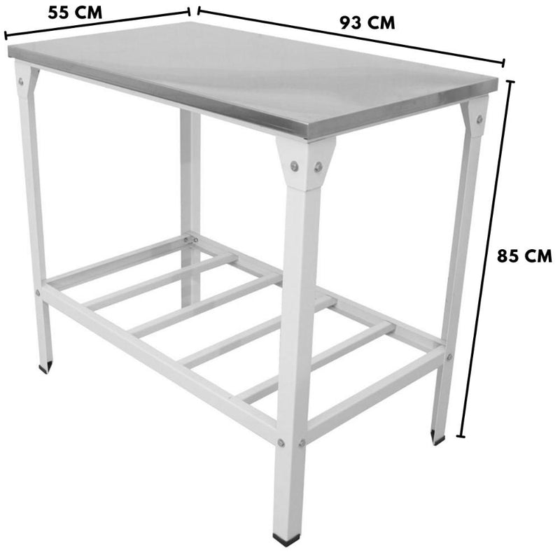 Mesa De Serviço Com Prateleira Grade E Tampo Em Inox Linha Leve - 93X55 - Innal