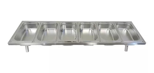 Condimentadora Pizzarola Parede Inox 6 Cubas 1/4 Com Tampas