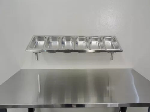 Condimentadora Pizzarola Parede Inox 6 Cubas 1/4 Com Tampas