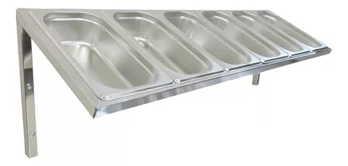 Condimentadora Pizzarola Parede Inox 6 Cubas 1/4 Com Tampas