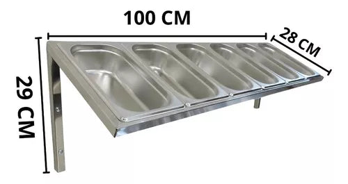 Condimentadora Pizzarola Parede Inox 6 Cubas 1/4 Com Tampas