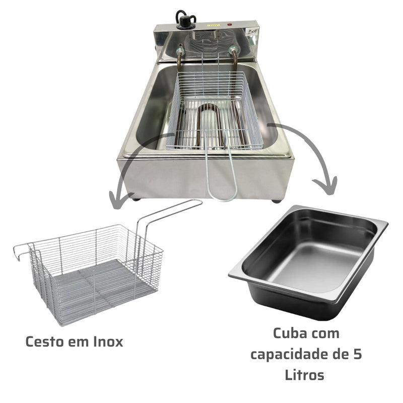 Fritadeira Elétrica Profissional 1 Cuba 5 Litros Inox 110V